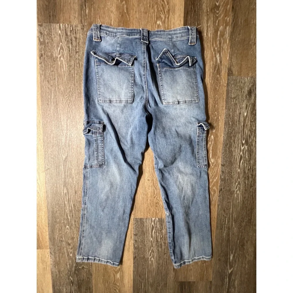 Altar'd State Cargo Jeans Womens 31 Blue Excellent Medium Wash Utility‎ Straight